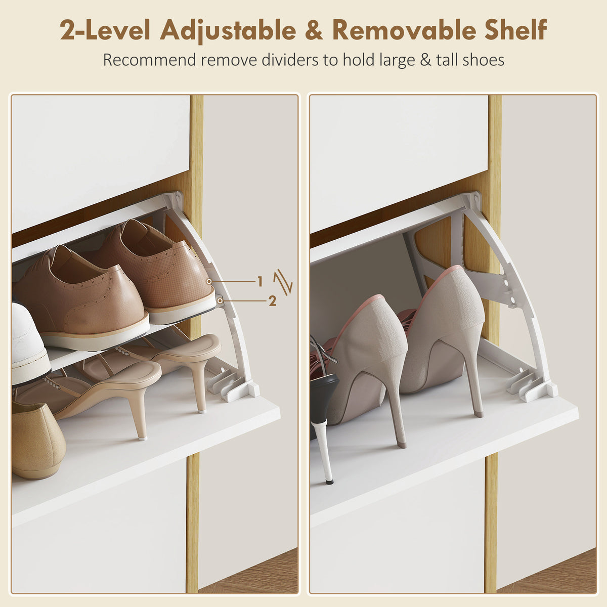 Narrow Shoe Cabinet, High Gloss Shoe Storage Cabinet with 2 Flip Drawers and Adjustable Shelves – view 12