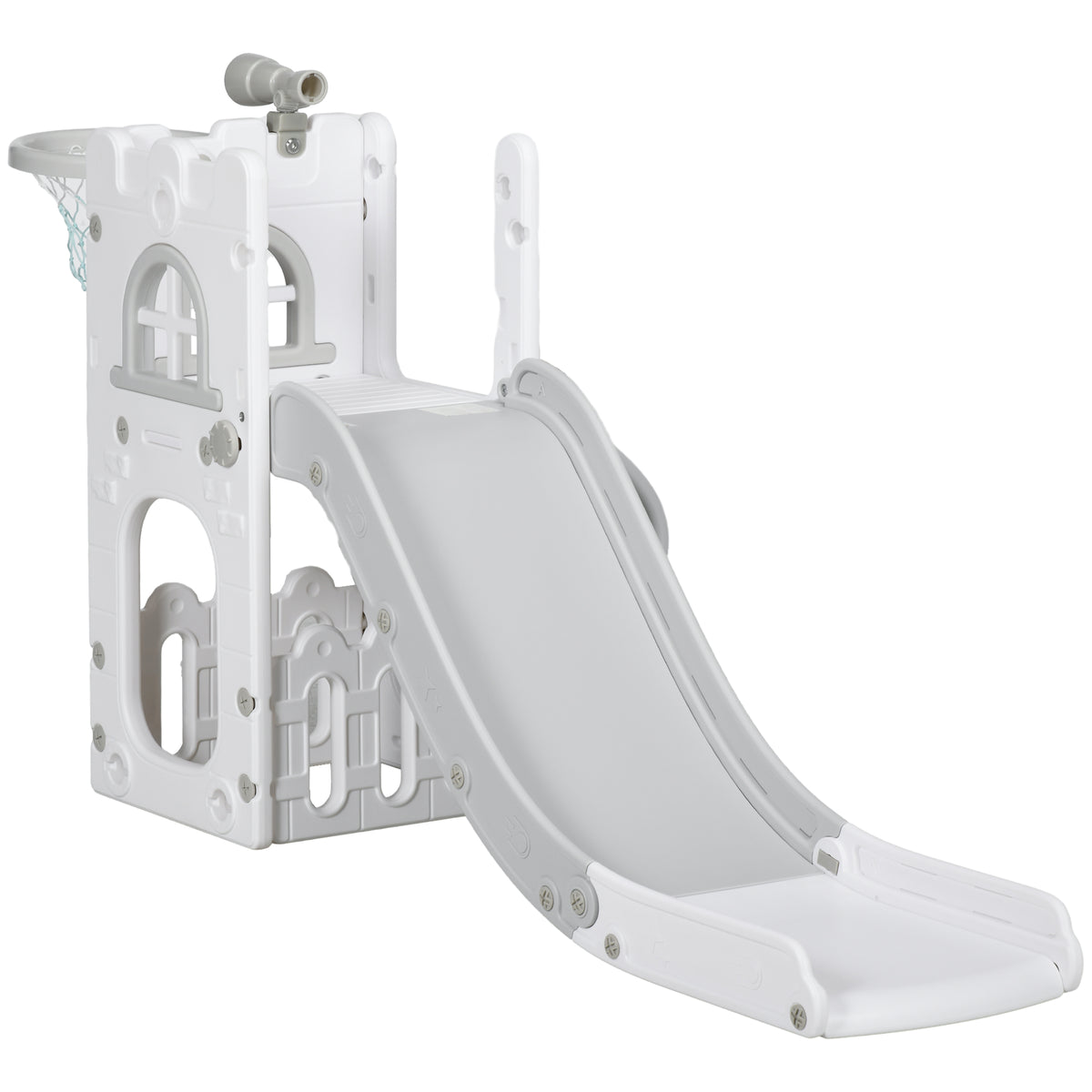 Qaba 5 in 1 Toddler Slide with Basketball Hoop, Climber, Telescope, Storage Basket, for 1-3 Years Kids Indoor Use
