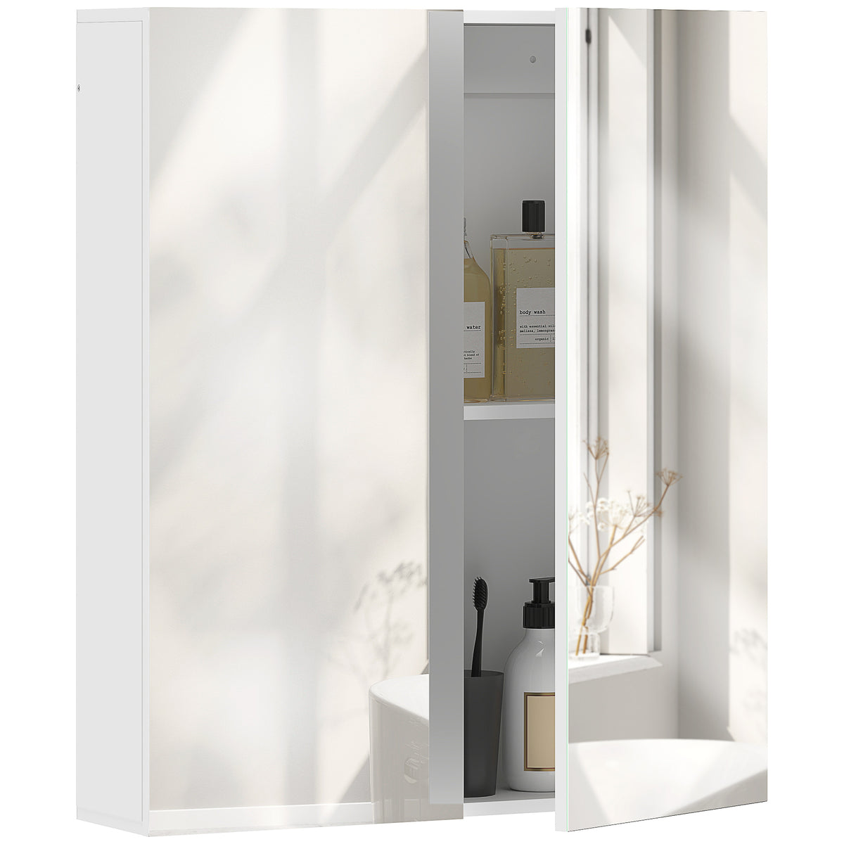 Wall Mounted Mirror Cabinet, Bathroom Medicine Cabinet with Mirror, 2 Doors, Adjustable Shelf and Soft Close Mechanism