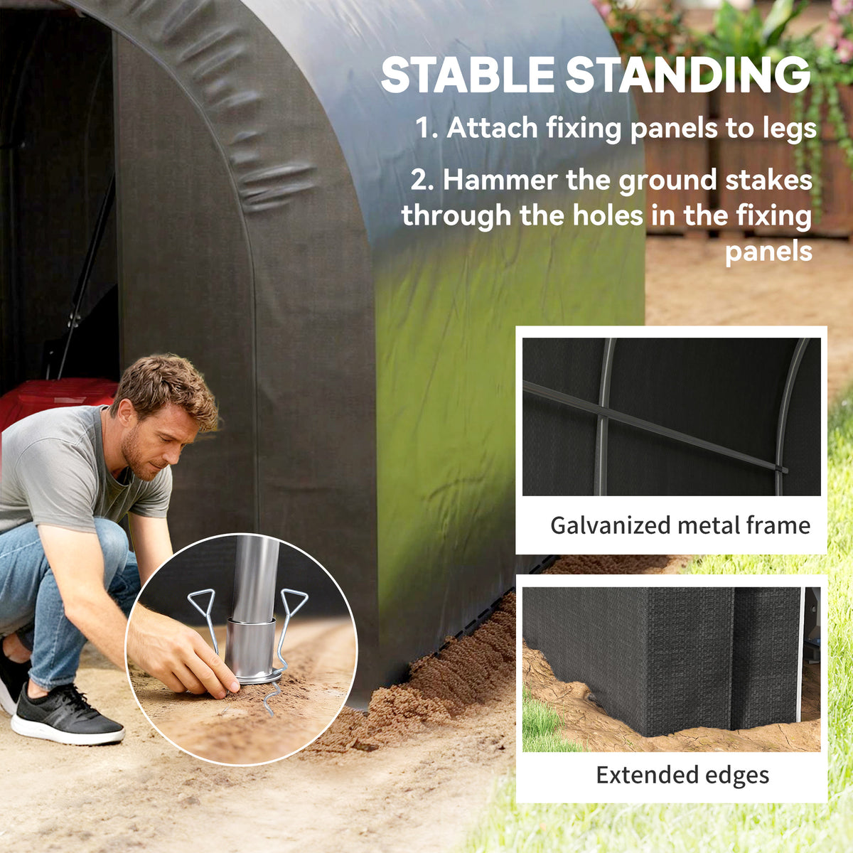 5' x 8' Outdoor Storage Shed, Heavy Duty Galvanized Steel Portable Shed for Bike, Motorcycle, Garden Tools – view 18