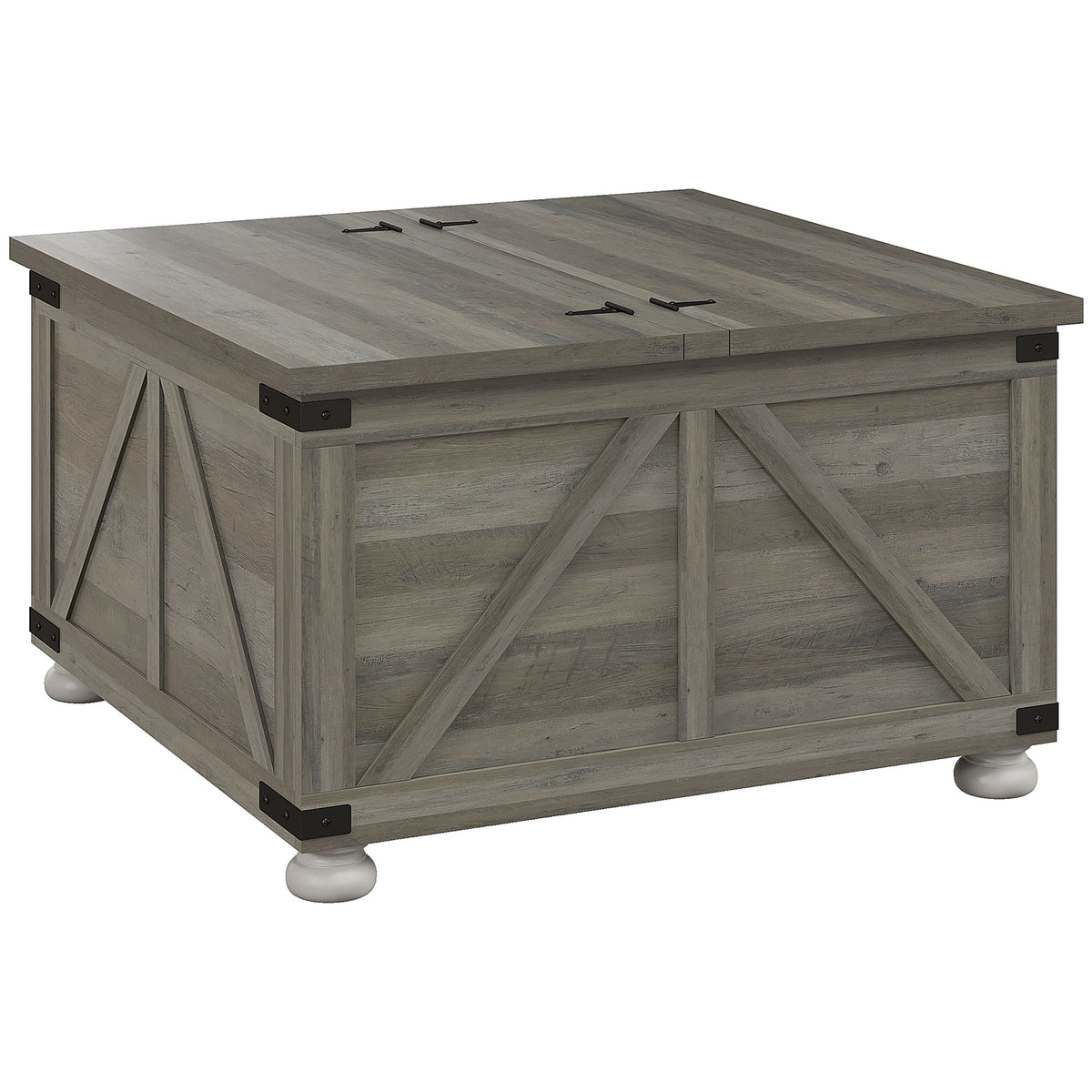 Farmhouse Coffee Table, Square Center Table with Flip-top Lids, Hidden Storage Compartment and Wooden Legs – view 8