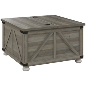 Farmhouse Coffee Table, Square Center Table with Flip-top Lids, Hidden Storage Compartment and Wooden Legs – view 8
