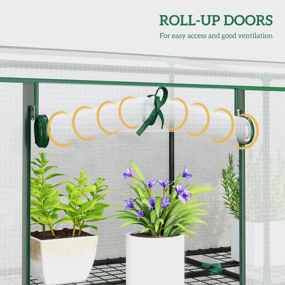 Lean-to Greenhouse with 3 Tier Shelves, Mini Greenhouse with 3 Roll-Up Doors for Indoor Outdoor, Green – view 12