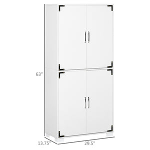 Farmhouse Kitchen Pantry Storage Cabinet with 4 Doors, Kitchen Cabinet with Shelves, White