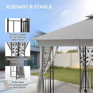 10'x10' Soft-top Steel Patio Gazebo Outdoor Sun Shelter with 2-Tier Polyester Roof, Curtain Sidewalls, Beige – view 39