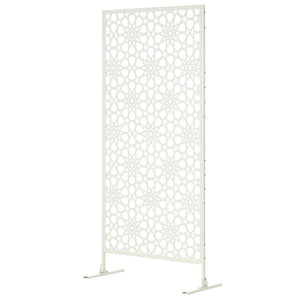 Metal Outdoor Privacy Screen, Decorative Outdoor Divider with Stand and Expansion Screws, 36.2" x 17.7" x 78", White