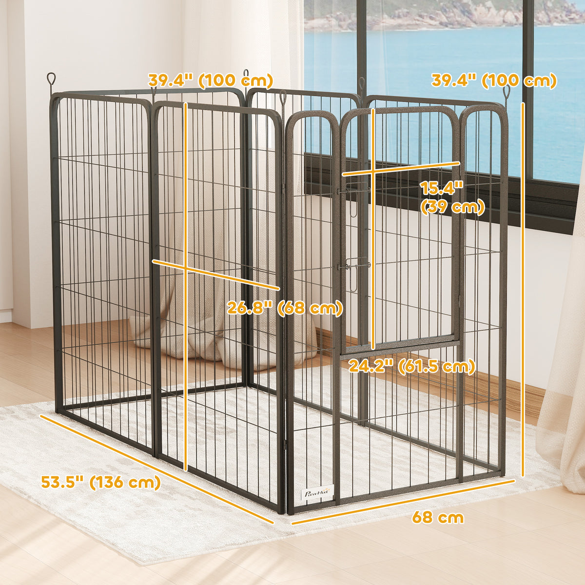 6 Panels Heavy Duty Dog Playpen Outdoor Indoor with Door & Strap, 24" Height Portable & Foldable Pet Playpen