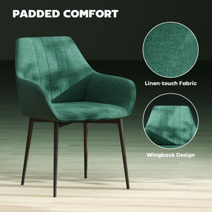 Dining Chairs Set of 2, Linen Upholstery Accent Chair with Back, Armrest, Metal Legs, Dark Grey – view 32