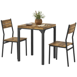 Dining Table Set for 2, 3 Piece Kitchen Table and Chairs with Metal Legs for Small Spaces, Natural Wood
