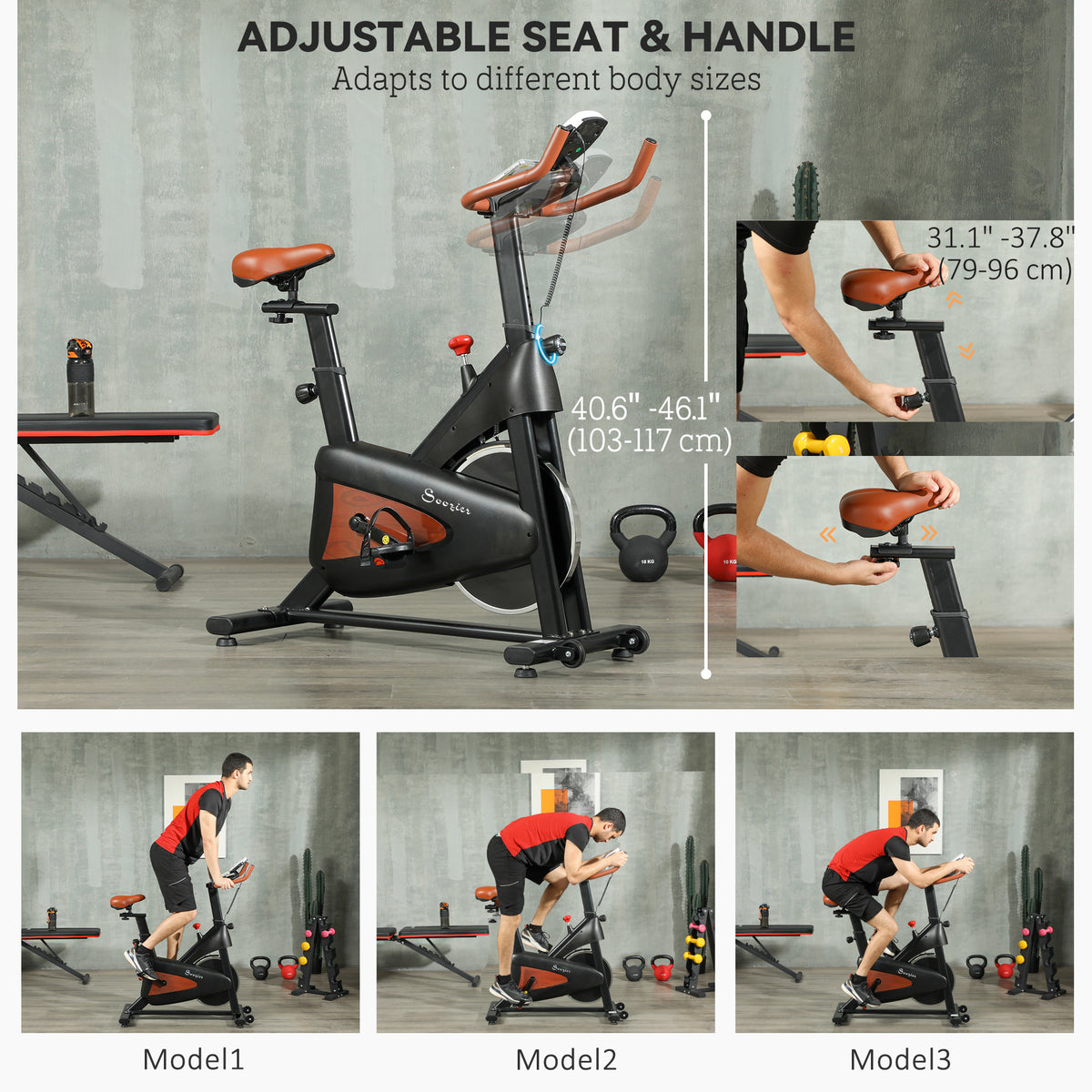 Soozier Quiet Stationary Exercise Bike with Adjustable Resistance, Seat, Black