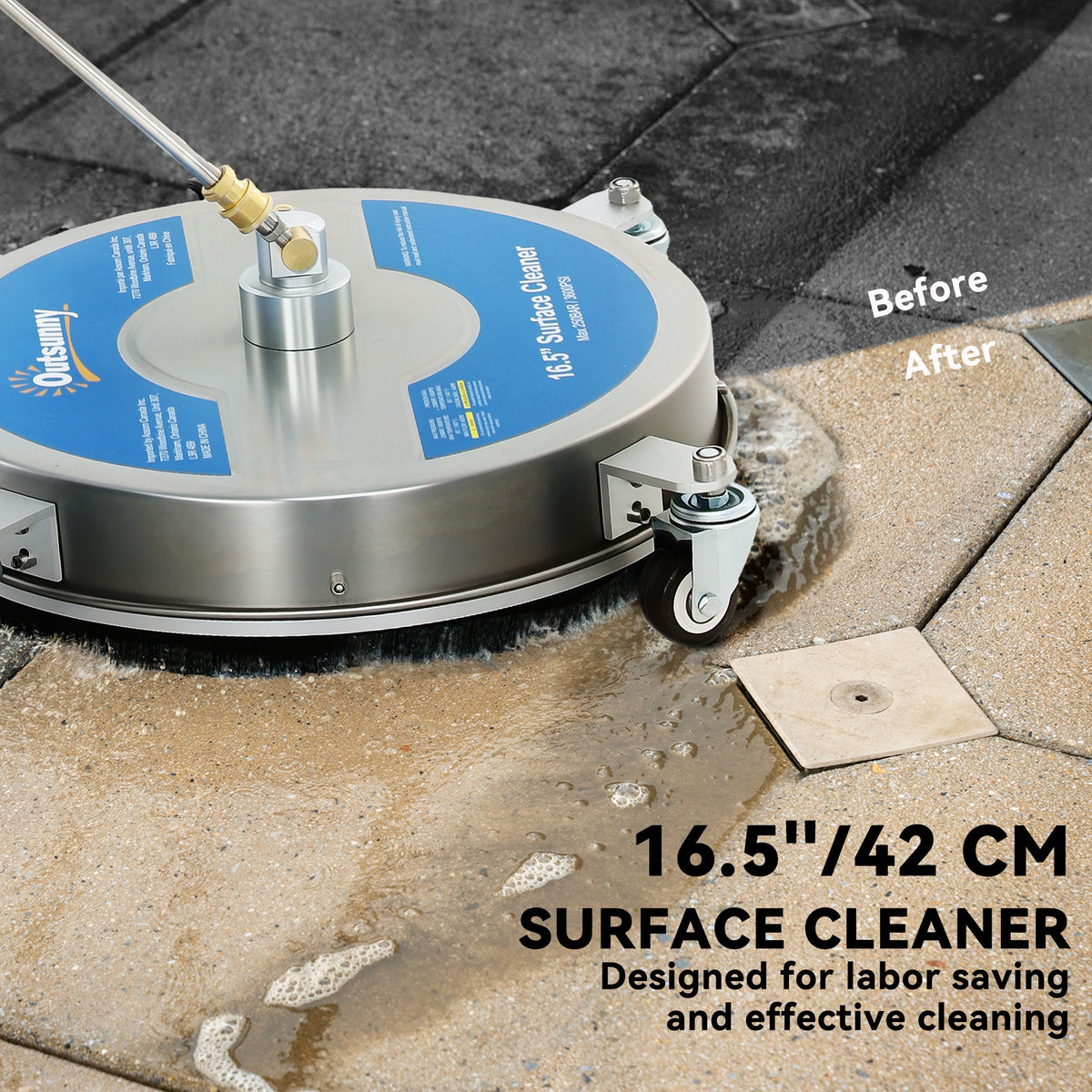 16" Pressure Washer Surface Cleaner with 4 Wheels, Stainless Steel Power Washer Surface Cleaner with 1/4" – view 3