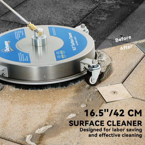 16" Pressure Washer Surface Cleaner with 4 Wheels, Stainless Steel Power Washer Surface Cleaner with 1/4" – view 3