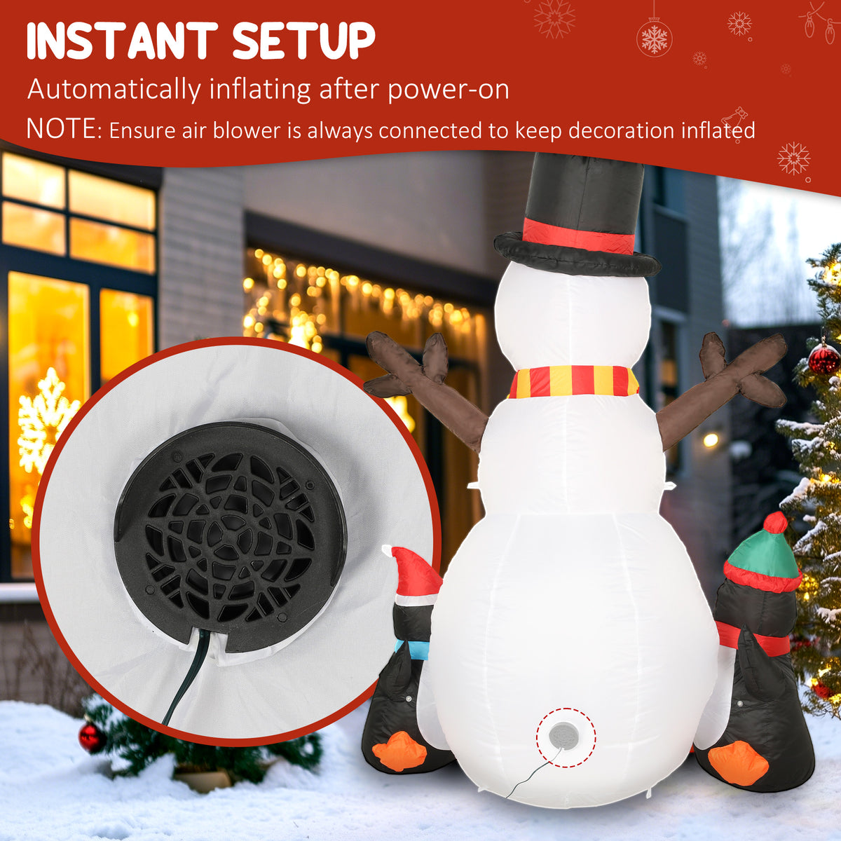 6FT Christmas Inflatables Snowman & Penguins with LED Lights and Flashing Projector Light, Blow Up Inflatable Decoration