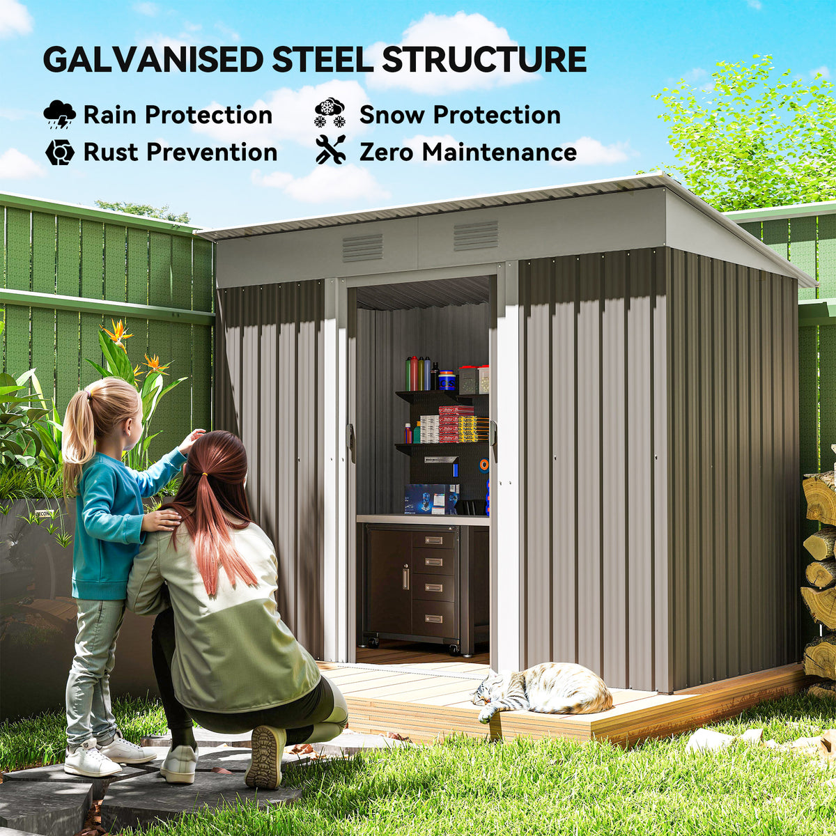 6' x 4' Outdoor Storage Shed, Metal Garden Tool Storage House Organizer with Lockable Sliding Doors and – view 31