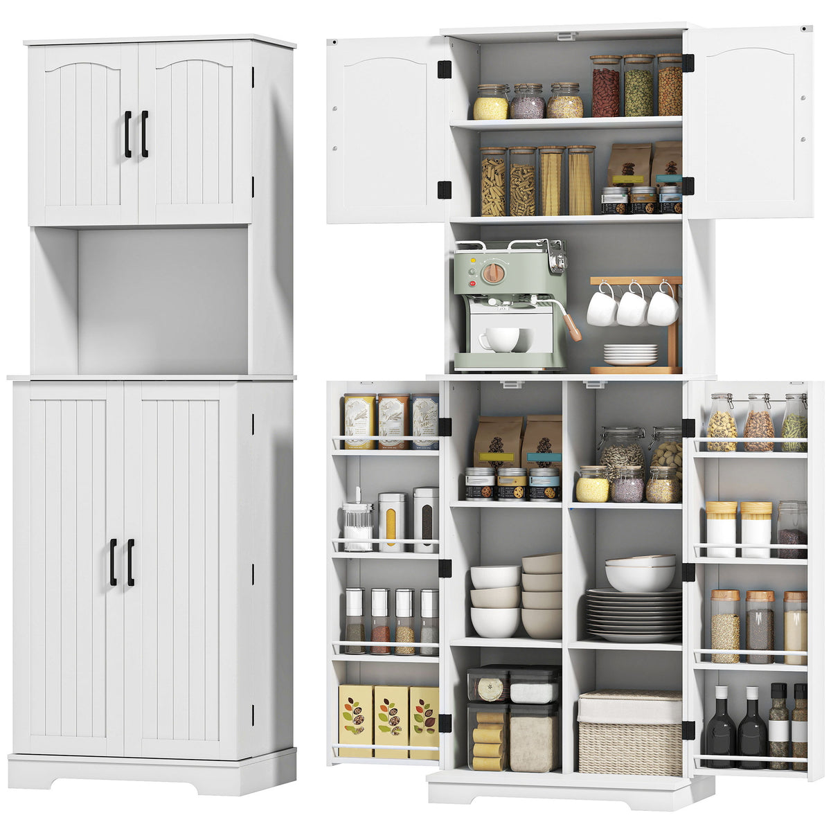 71.5" Tall Pantry Cabinet, Farmhouse Kitchen Storage Cabinet with Adjustable Shelves, 8 Door Spice Racks – view 8