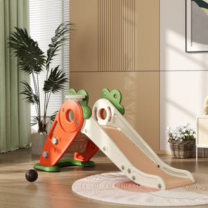 Qaba 3 in 1 Foldable Toddler Slide with Basketball Hoop, Climber, for 1-3 Years Old, Orange