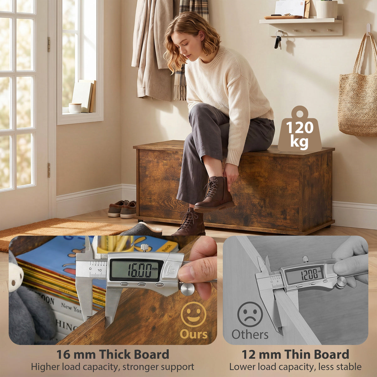 39.5" Storage Chest with 2 Safety Hinges, Storage Box Organizer with Flip-Top Lid, Entryway Storage Bench – view 12
