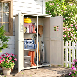 4x1.5ft Wooden Garden Storage Shed, Outdoor Tool Cabinet Organizer with Windows and Double Door, Nature Wood