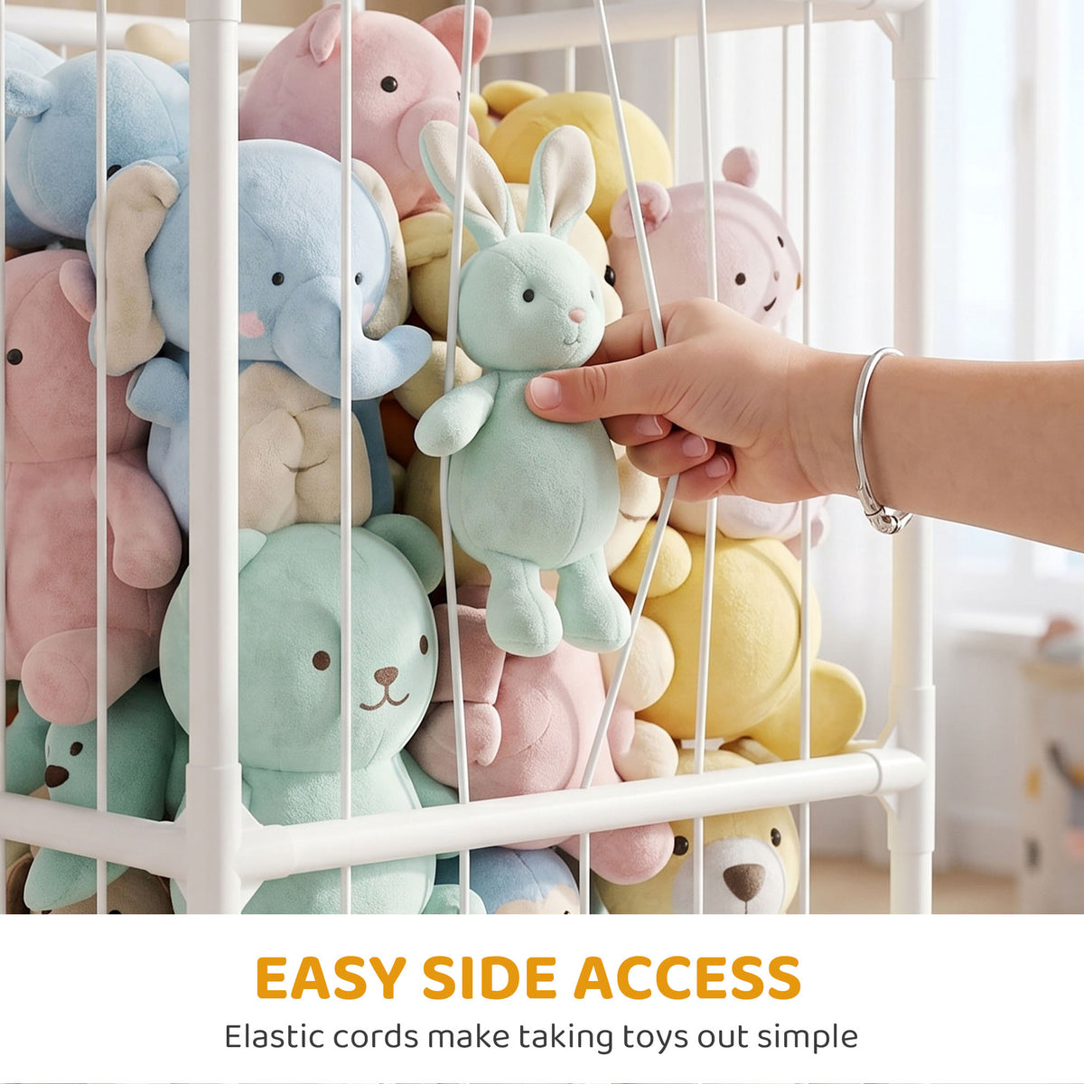 Qaba Stuffed Animal Storage Organizer, Teddy Toy Storage Organizer with Waterproof Bottom for Playroom, Nursery, 47x47x132cm