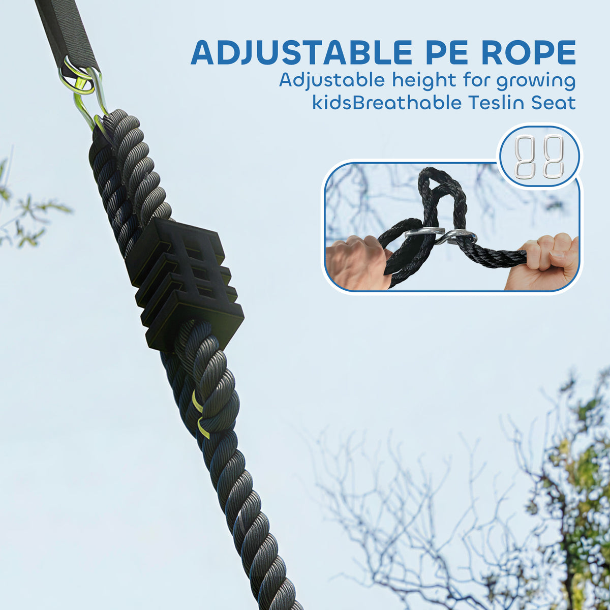 Qaba Nest Swing Adjustable Ropes Tree Straps Basket Swing for Kids, 58" x 30", 660 lbs Capacity for Indoor Outdoor, Blue