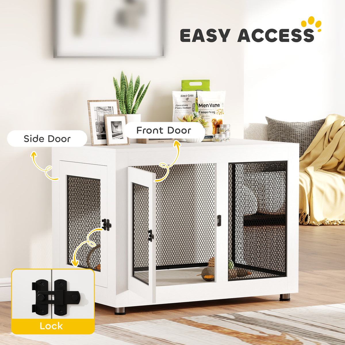 Pet Crate End Table with Water-resistant Cushion or Large Medium Dogs, Black – view 12