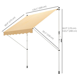10x5ft Manual Retractable Awning, Patio Sun Shade Canopy Shelter with 5.6-9.2ft Support Pole, Water Resistant UV Protector, for Window, Door, Porch, Deck, Grey
