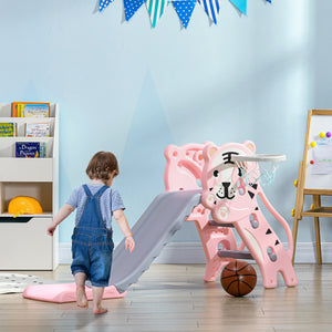 Qaba 3 in 1 Slide for Toddlers, Kids Slide Playset with Basketball Hoop, Climber, for 18-36 Months