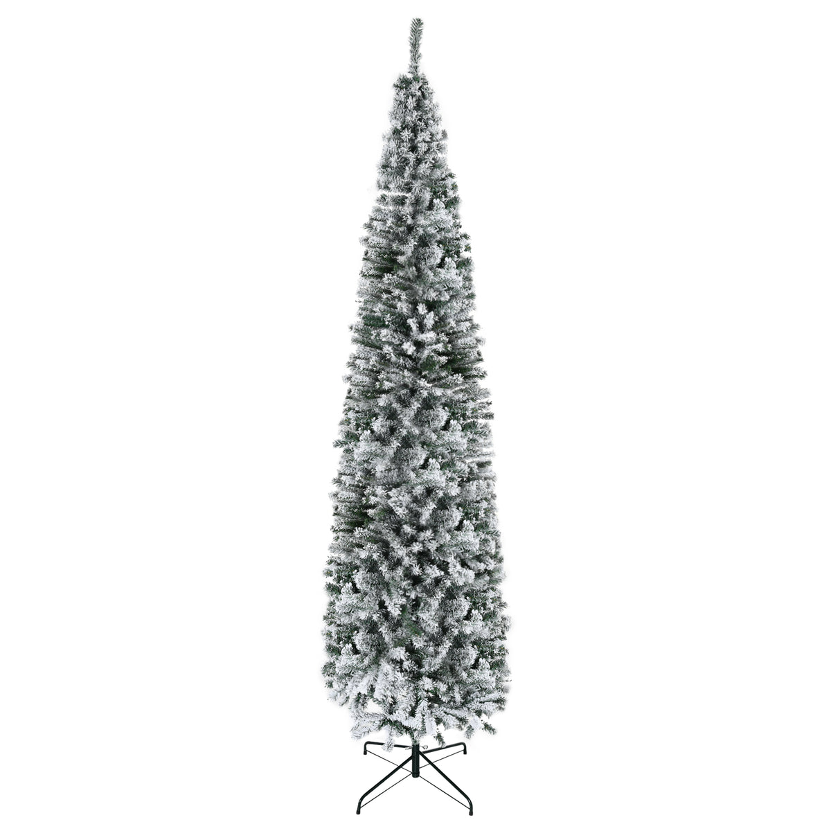 6ft Flocked Christmas Tree, Pencil Christmas Tree with Realistic Branch Tips, Folding Metal Stand, Green – view 43