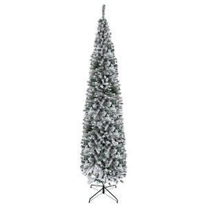 6ft Flocked Christmas Tree, Pencil Christmas Tree with Realistic Branch Tips, Folding Metal Stand, Green – view 43