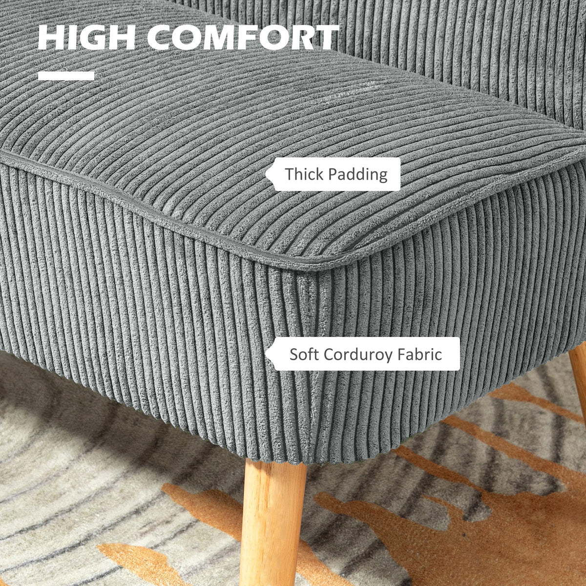 Modern 2 Seater Sofa, Upholstered Two Seater Couch with Rubber Wood Legs, Cream White – view 17