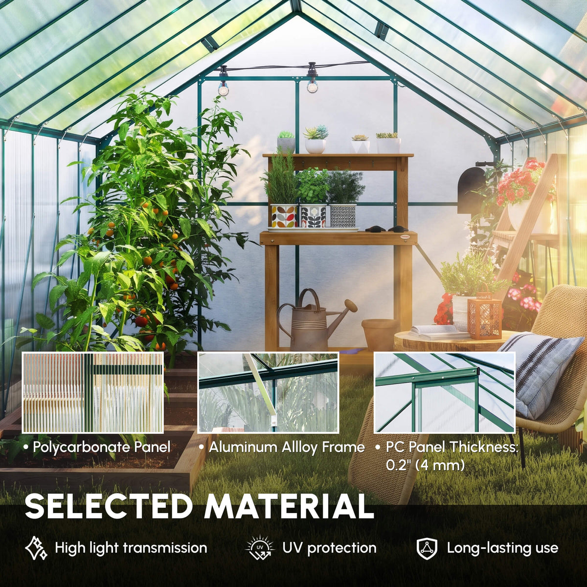 16' x 8' Aluminum Polycarbonate Greenhouse Walk-in Garden Greenhouse Kit with Adjustable Roof Vent – view 5