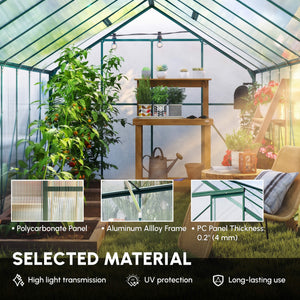 16' x 8' Aluminum Polycarbonate Greenhouse Walk-in Garden Greenhouse Kit with Adjustable Roof Vent – view 5