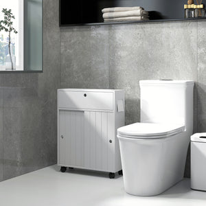 Bathroom Storage Cabinet, Bathroom Cabinet with 4 Rolling Wheels and Paper Holes, 20.5" x 6.75" x 26.5", White