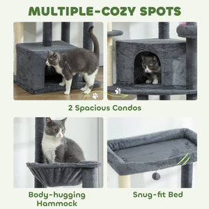 79" Extra Tall Cat Tree with Scratching Posts, Perches, Caves, Hammock, Pompoms, for 2-3 Indoor Cats, Dark Grey