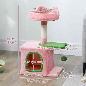 28" Cat Tree Tower with Plush Top Bed, Cozy Condo, Sisal Scratching Post, Perch, Dangling Ball, Beige and Yellow