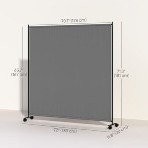Indoor Room Divider with Castor Wheels, Rolling Privacy Screen for Home Office Bedroom, 6ft Tall