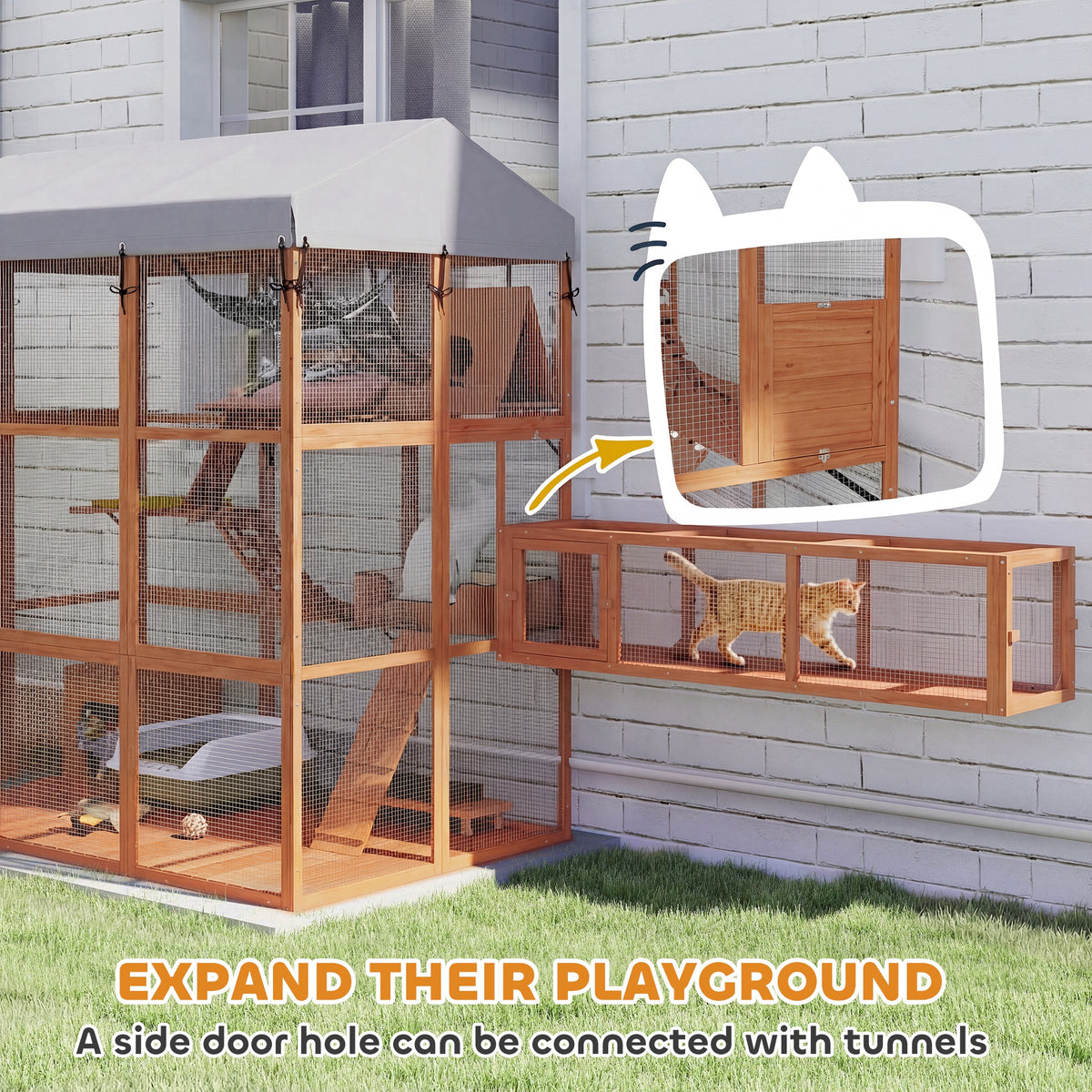 81"H Catio Outdoor with Floor to Prevent Escaping & Easy Cleaning, for 2-4 Cats Kittens, Grey – view 13