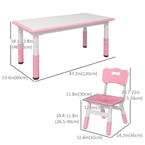 Qaba Kids Table and Chair Set with 4 Chairs, Adjustable Height, Easy to Clean, for 1.5 - 8 Years Old