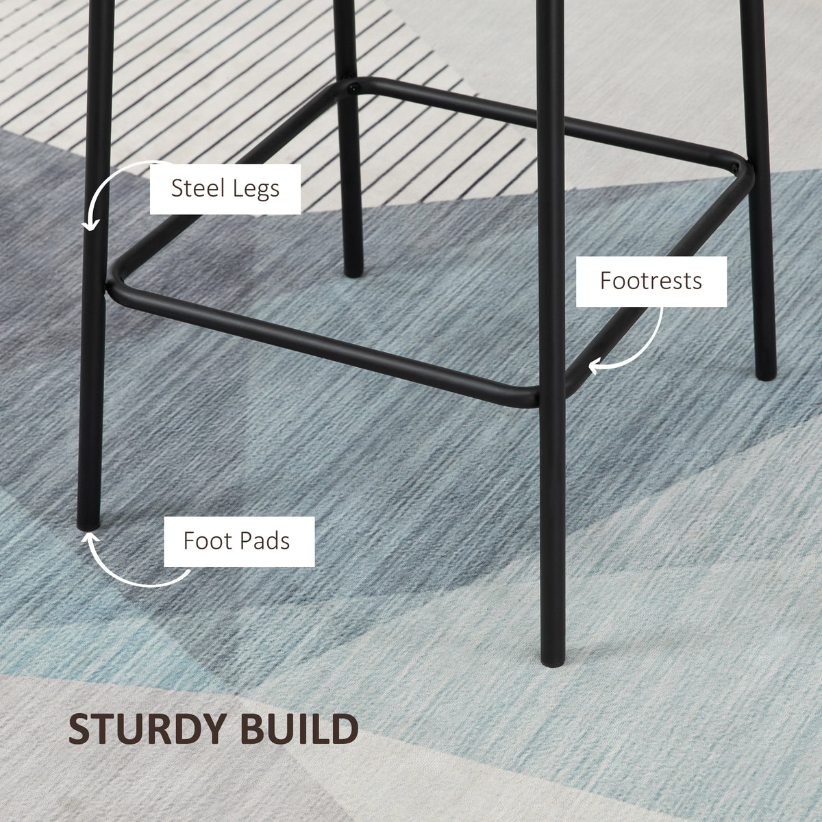 Bar Stools Set of 2, Upholstered Counter Height Bar Chairs, Kitchen Stools with Steel Legs