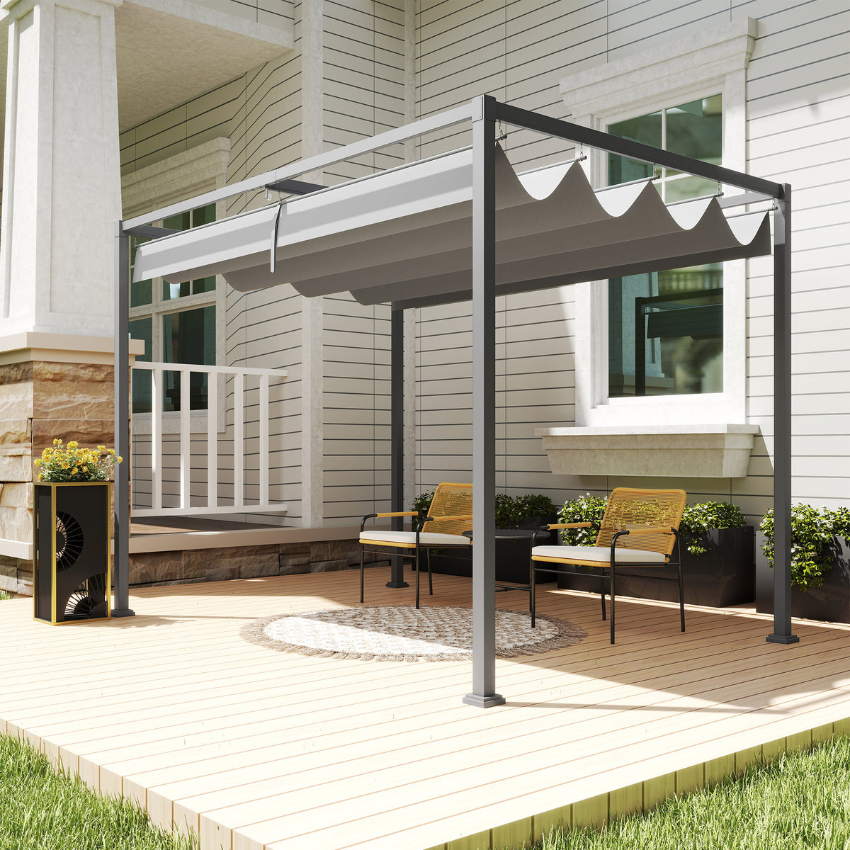 10x7ft Pergola with Retractable Roof Outdoor Patio Sun Shelter Garden Grape Tent Water-resistant Yard Shade – view 8