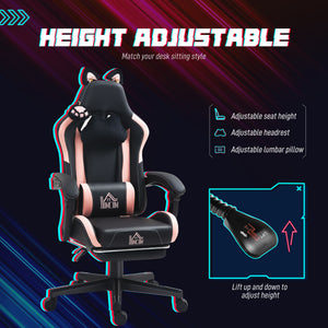 Cute Racing Gamer Chair, Faux Leather Gaming Chair with Footrest, Headrest and Lumbar Support, Black – view 4