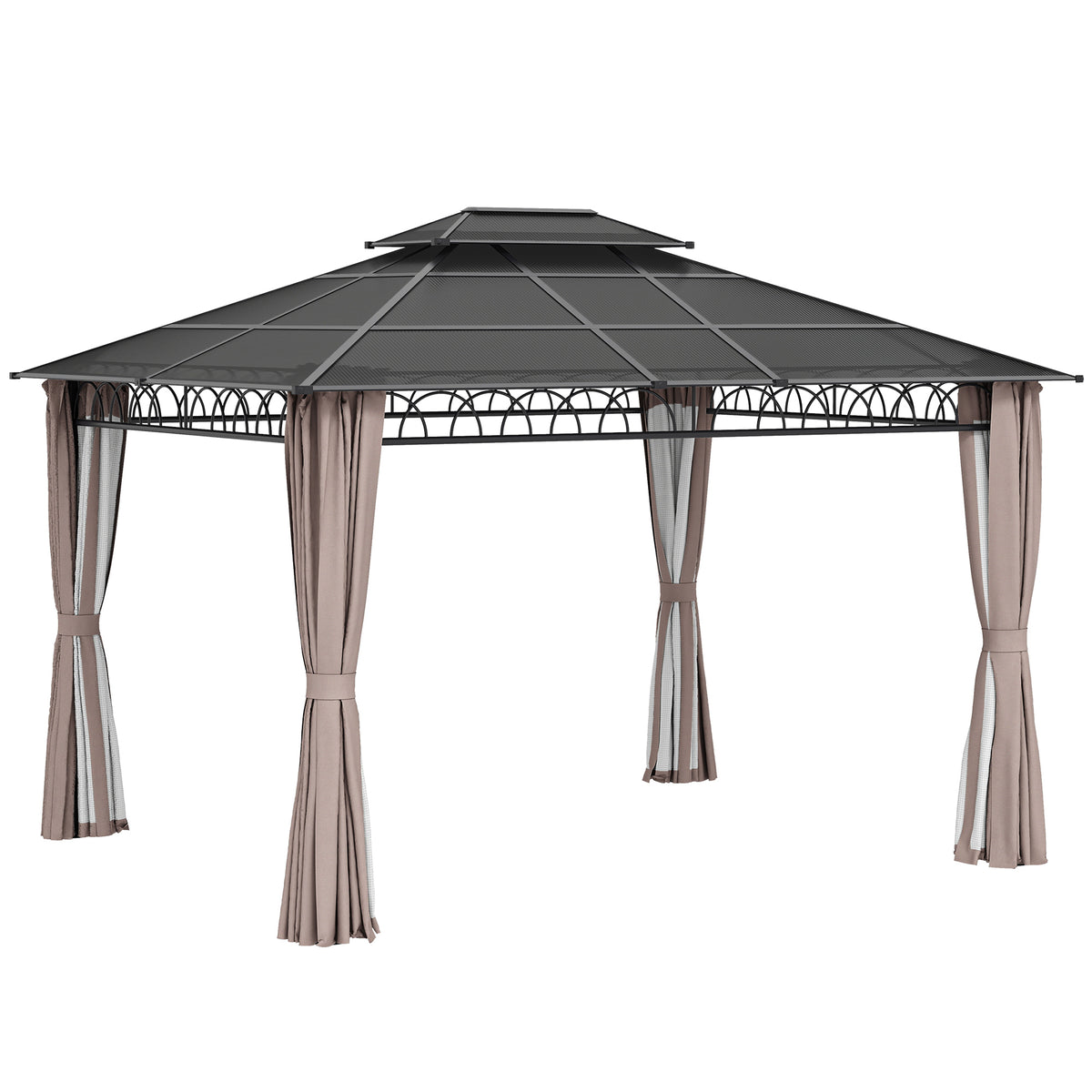 10' x 10' Outdoor Hardtop Gazebo Canopy w/ Double PC Roof, Steel Frame, Nettings – view 29