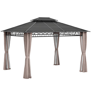 10' x 10' Outdoor Hardtop Gazebo Canopy w/ Double PC Roof, Steel Frame, Nettings – view 29