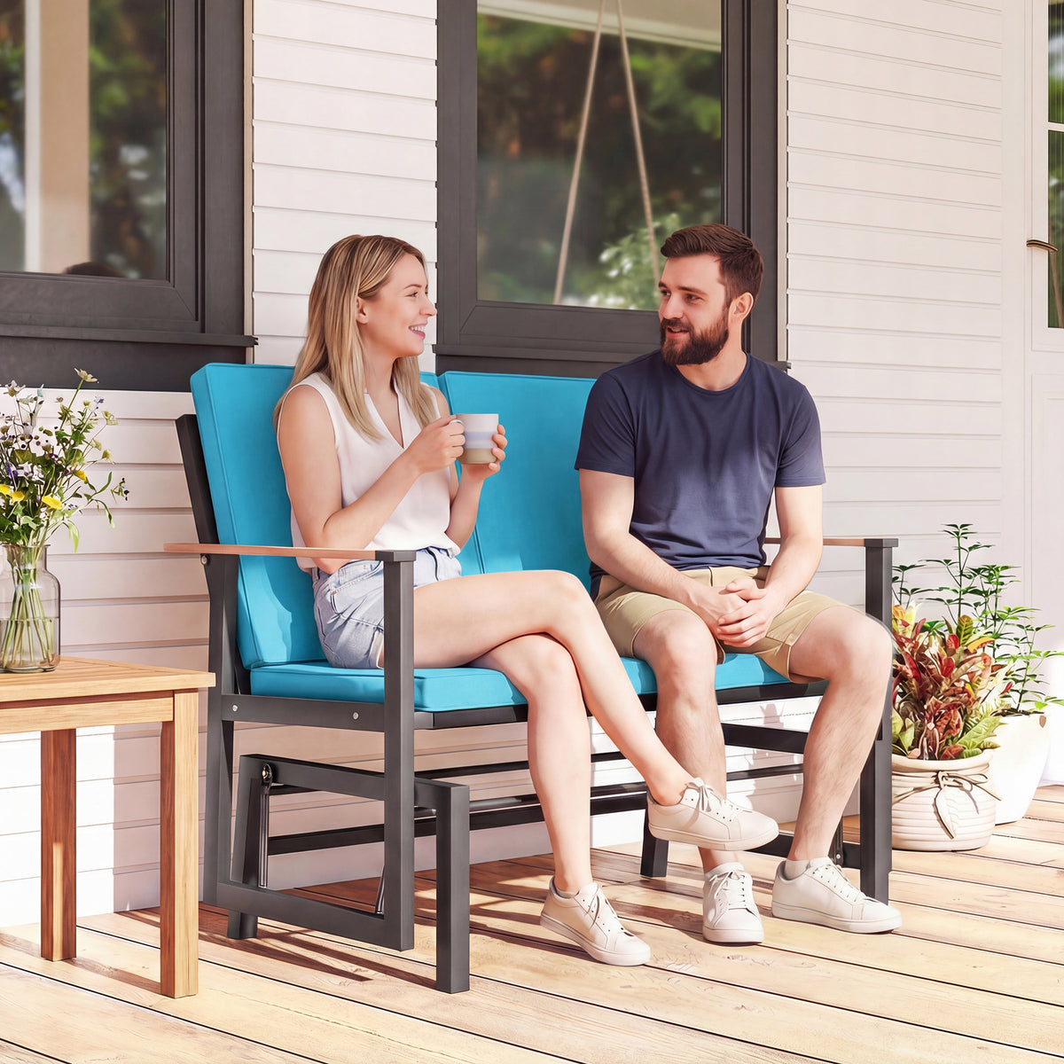 Outdoor Glider Bench for 2 Person, Patio Glider Loveseat with Thick Cushions for Garden Balcony Porch – view 21