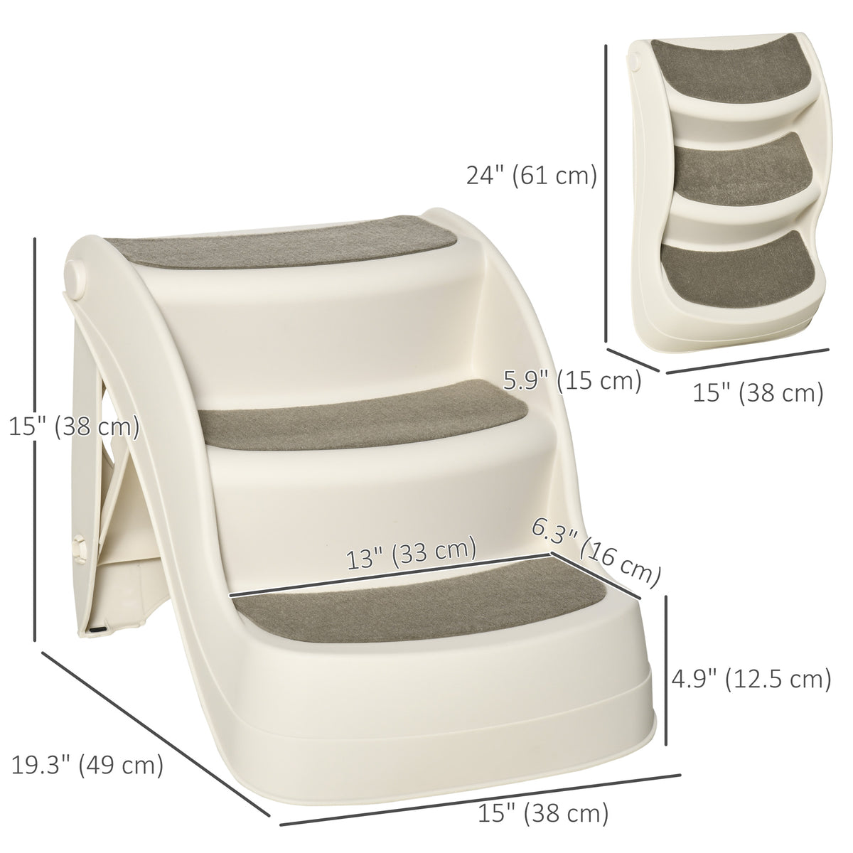 Portable Pet Stairs Foldable Steps for Small Dogs and Cats 3-Step with Non-slip Treads for Beds Sofas, Cream – view 3