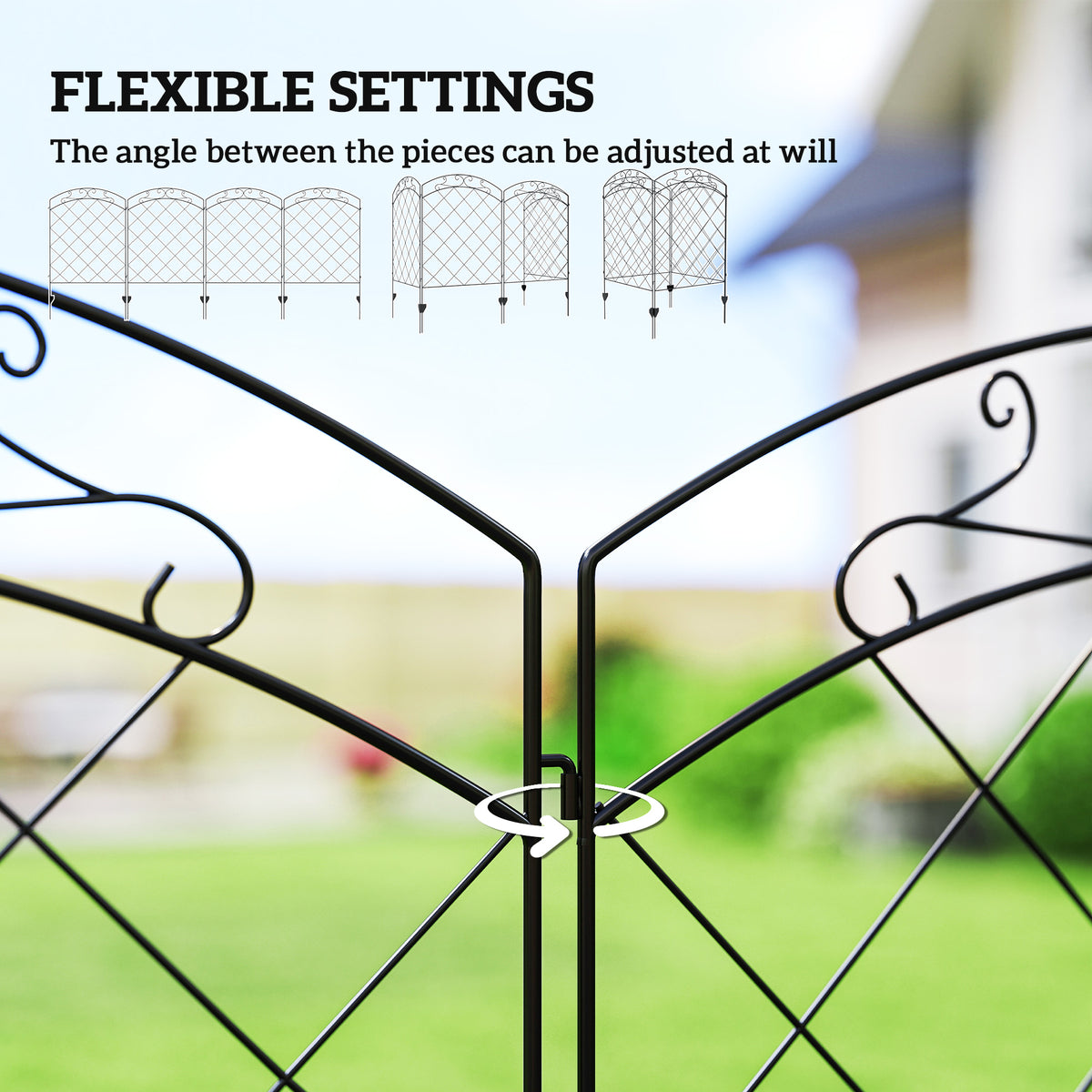 4 Pack Garden Fencing for Yard, Decorative Fence Panels as Animal Barrier and Flower Edging, Circle, Black