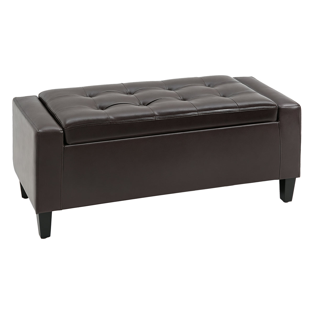 Storage Ottoman Bench, PU Leather Upholstered Bench with Tufted Design, Brown