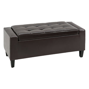 Storage Ottoman Bench, PU Leather Upholstered Bench with Tufted Design, Brown