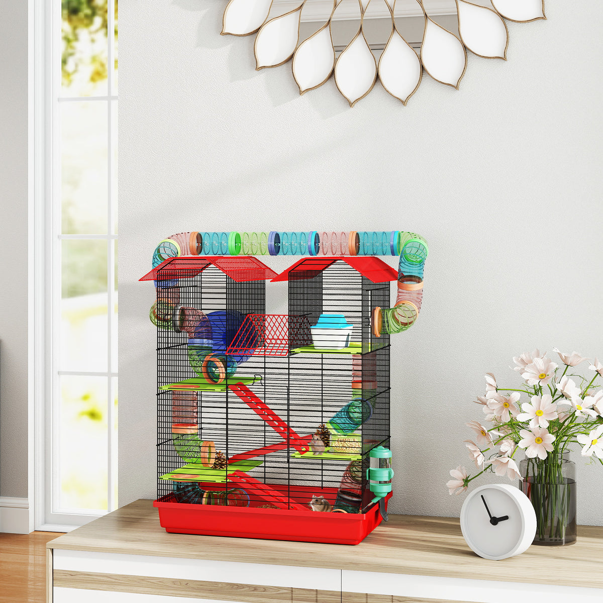 18.5" Hamster Cage, 5 Tiers Small Animal House with Tunnel Tube System, Exercise Wheel, Water Bottle, Blue – view 28