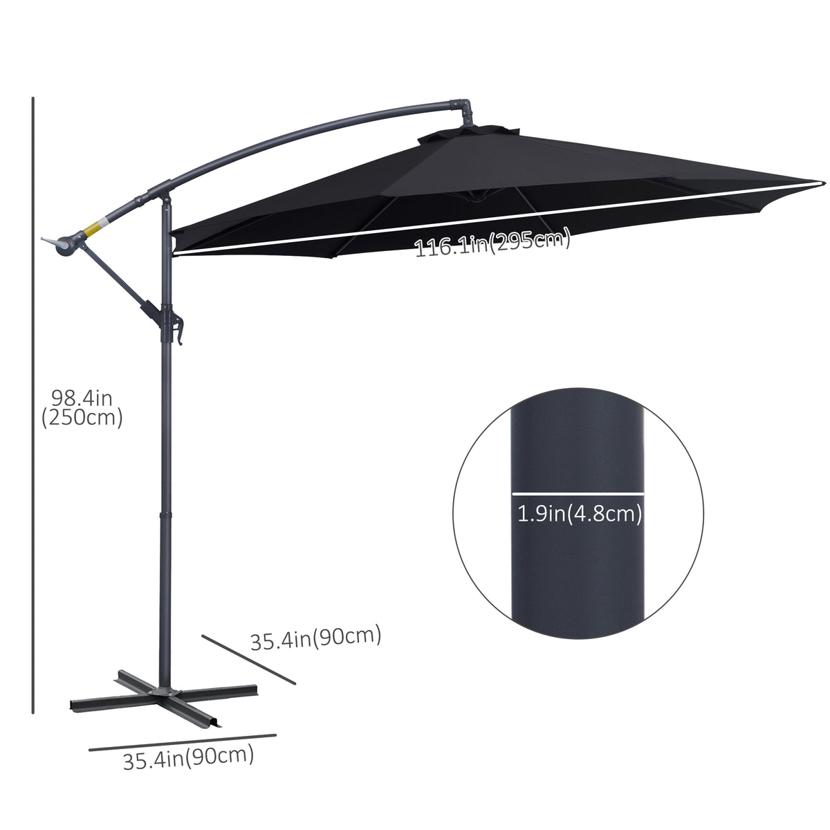 10' Deluxe Patio Umbrella Outdoor Market Parasol Banana Hanging Offset Sunshade Crank Cross Base Black – view 2